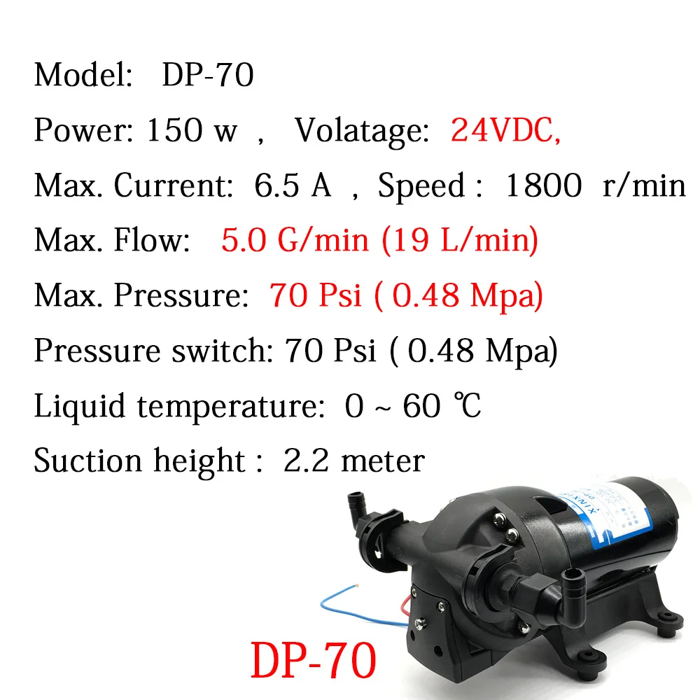 Micro Diaphragm Vacuum Water Pump DP-70 DC 24V CE Certificate Large Flow Use for Car Flushing RO System Chemical Metering