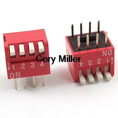 Red 2.54mm Pitch Double Row 8 Pin 4 Positions Side Piano DIP Switch