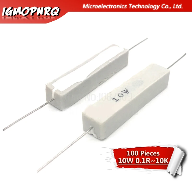 100pcs 10W Cement resistance resistor 1 2 5 8 10 15 20 25 100 ohm 1R 2R 5R 8R 10R 15R 20R 25R 100R Bedroom resistance