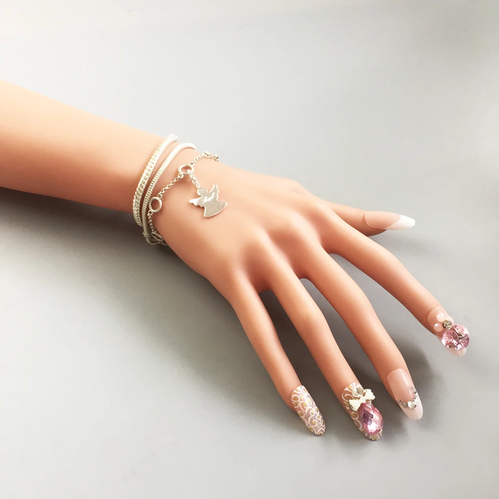 Guardian Angel with Heart Charms Pendant,Fashion Jewelry 925 Sterling Silver Gift For Women Girls Fit Bracelet Necklace Bag