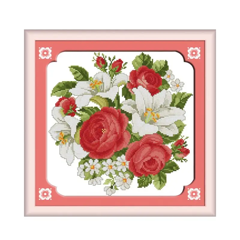 11CT 14CT Cross Stitch Kit Rose Lily and Rose Orchid Beautiful Bouquet Clear Print Handmade diy DMC thread embroidery