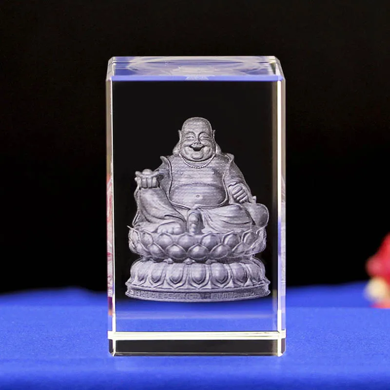 1pcs Buddha K9 Crystal Laser 3D Internal Statue Sculpture Inter-engraving Figurines Miniature Crystal Crafts Home Decor