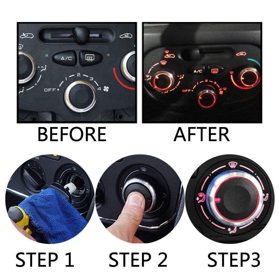 3pcs/set Air Conditioning Knob For Peugeot 206 207 Citroen C2 AC Knob car heater Accessories temperature controller Switch
