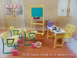 for 30cm doll school Fashion Classroom Blackboard + Chair + Desk School Education Furniture Accessories For 30cm Kelly Sister