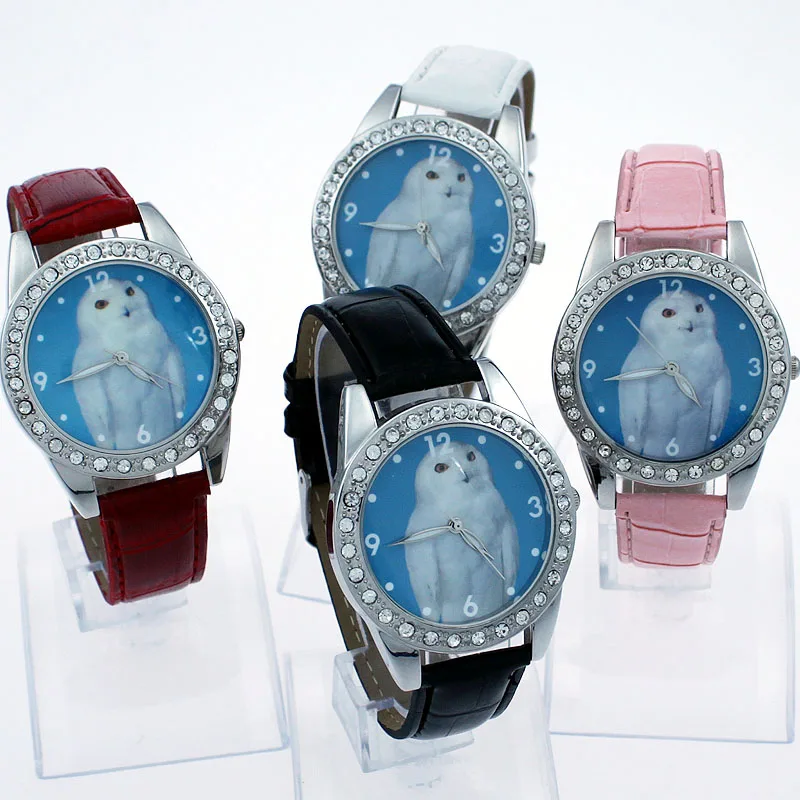 Snow owl dial Fashion White Owl Dial Quartz Men Watch Leather Sport watches High Quality Clock Wristwatch Relogio Masculino