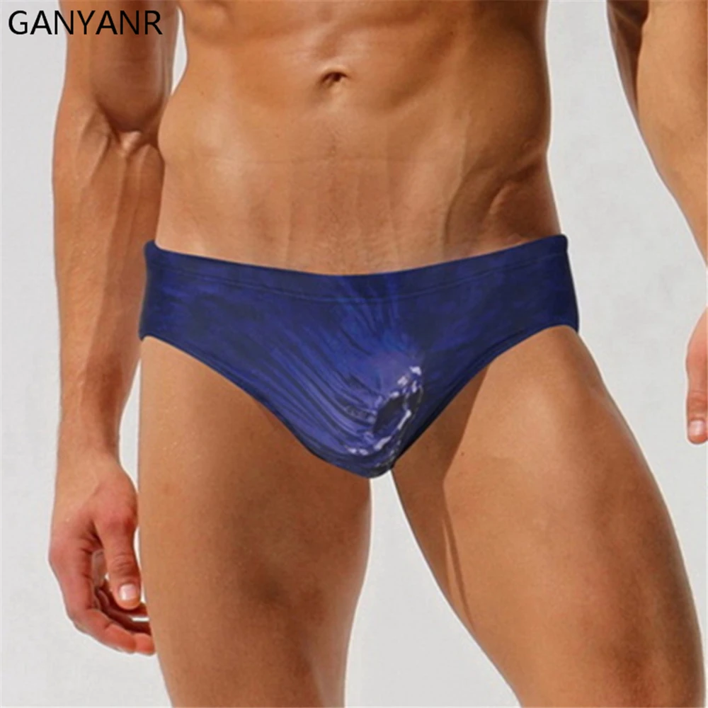 

GANYANR Brand Gay Mens Swimwear Swimming Trunks Bathing Suit Sunga Bikini Swimsuits Sexy Swim Shorts Briefs Pouch Waterproof