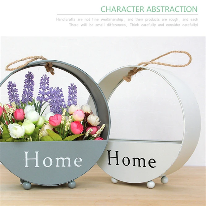 

Nordic creative wrought iron round wall hanging wall Simple living room wall decoration storage flower basket wall hanging