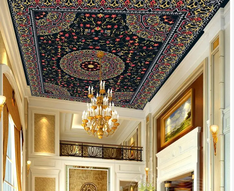 

European style Customize Art Ceiling Murals Wallpaper Pattern Carpet Wallpapers For Living room Ceiling Background Wallpaper