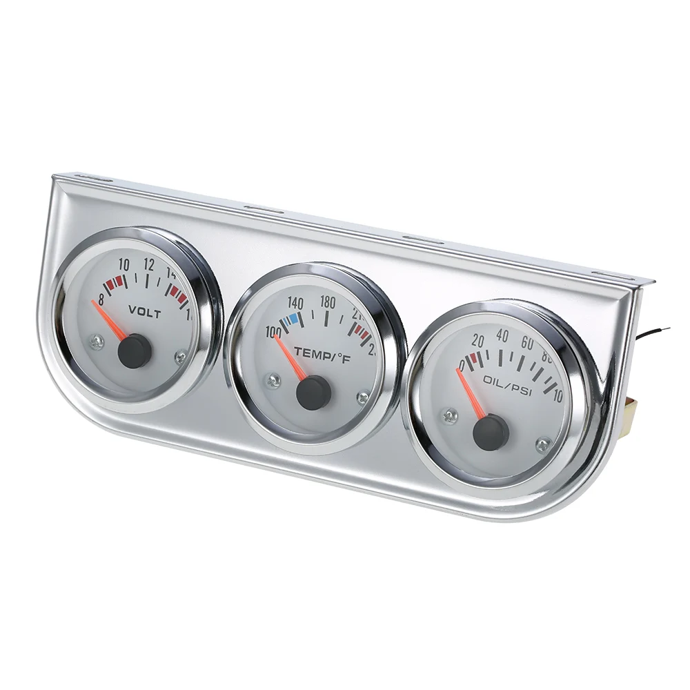 52MM Triple kit Oil Pressure Fahrenheit Water Temperature Gauge Voltmeter Chrome 3 in 1 Gauge Kit  Car Motorcycle Meter