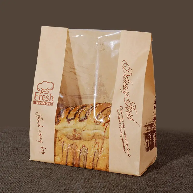 20pcs kraft paper bag with window Baking Packaging Donut Leisure Food bread bags Toast Bag Printed Package for Bakery