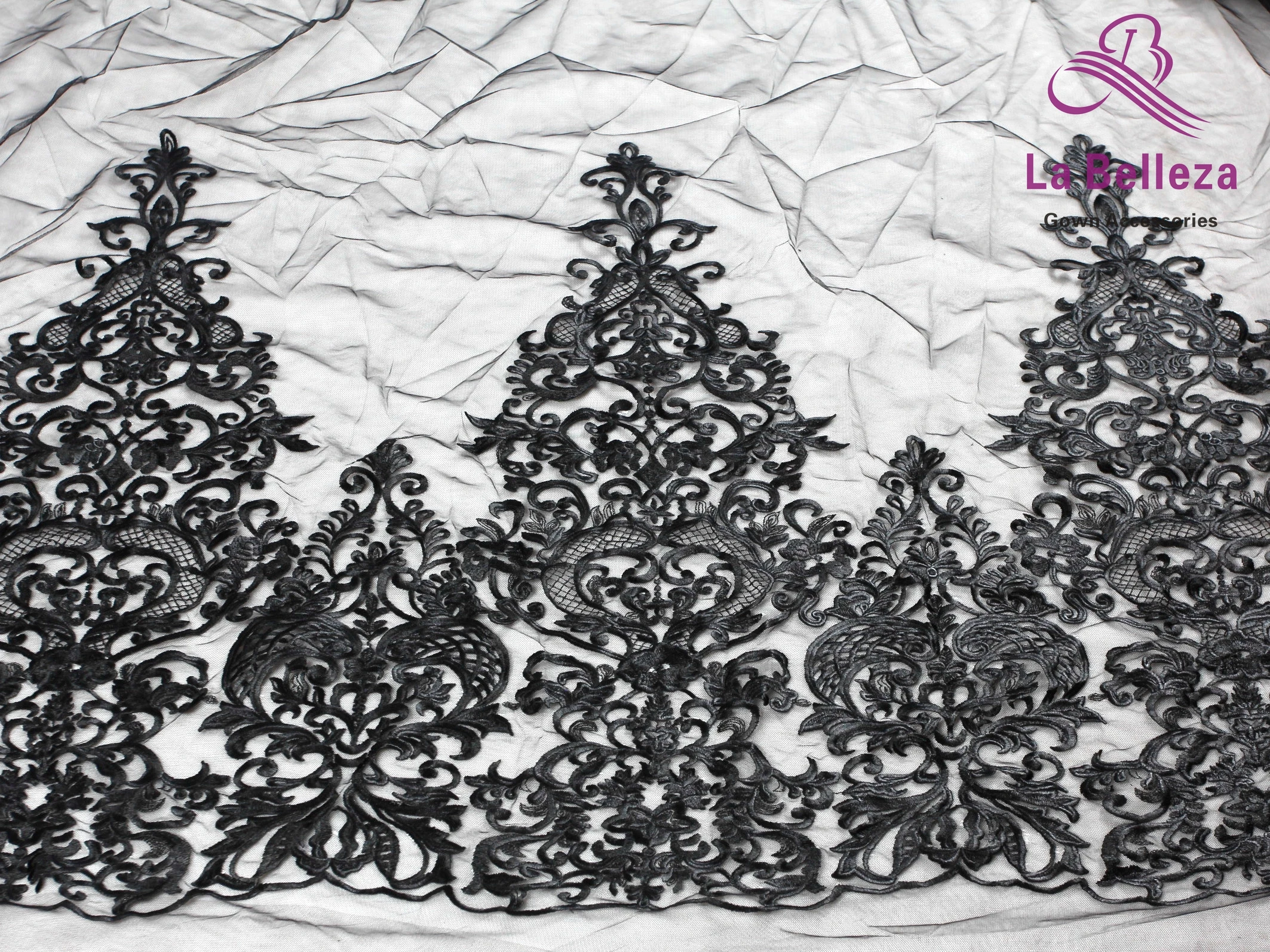 La Belleza 2019 new 75cm width black lace trimming,gray lace trim ,gown lace trim for bridal accessories 1 yard