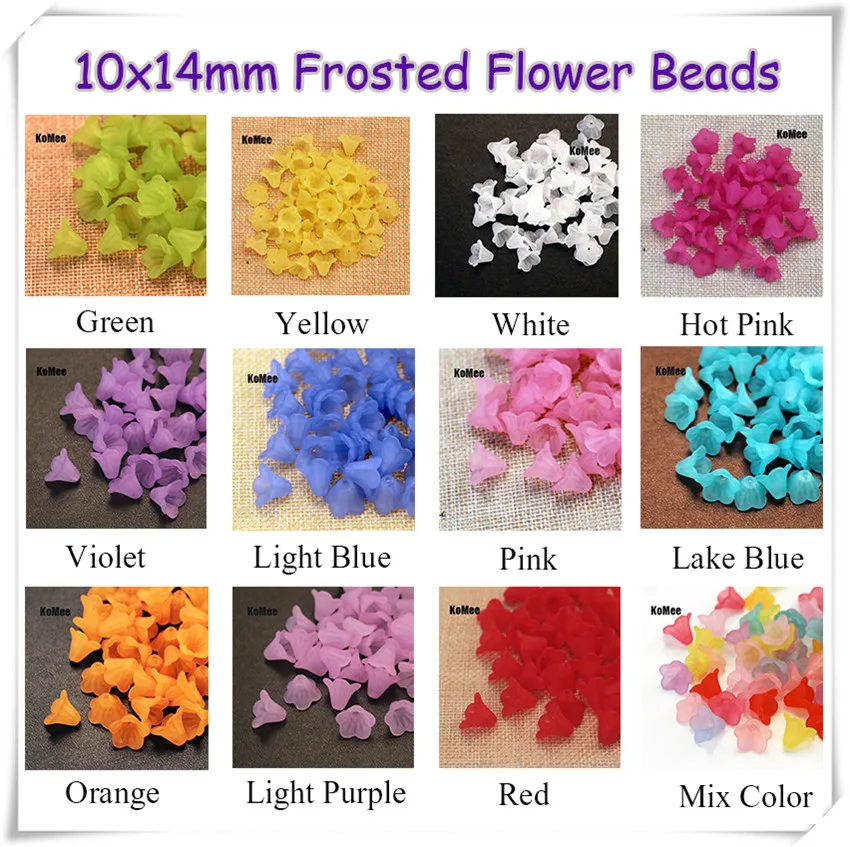 1000pcs/lot Multi Colors Frosted Flower Lily Petals Acrylic Spacer Beads 10x14mm Jewelry Accessories Craft Bracelet DIY Beads