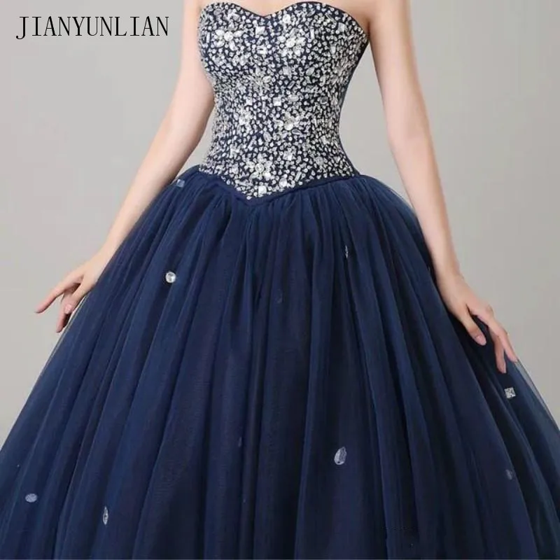 Customized Navy Blue Ball Gown Prom Dresses Sparkling Beads Sequins Top Lace-up Back Evening Gownselegant evening formal dresses