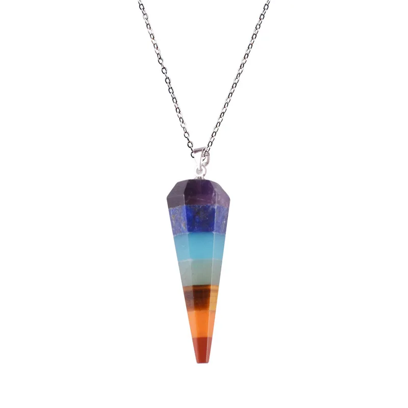 Wholesale 10pcslot Reiki 7 Chakras Stone Pendulum Yoga Necklace Healing Crystal Pendant Charms Jewelry