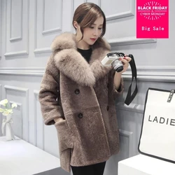 Winter fashion women faux fur coat thicken warm big fur collar fake fur jacket female slim double breasted casual outwear L1303