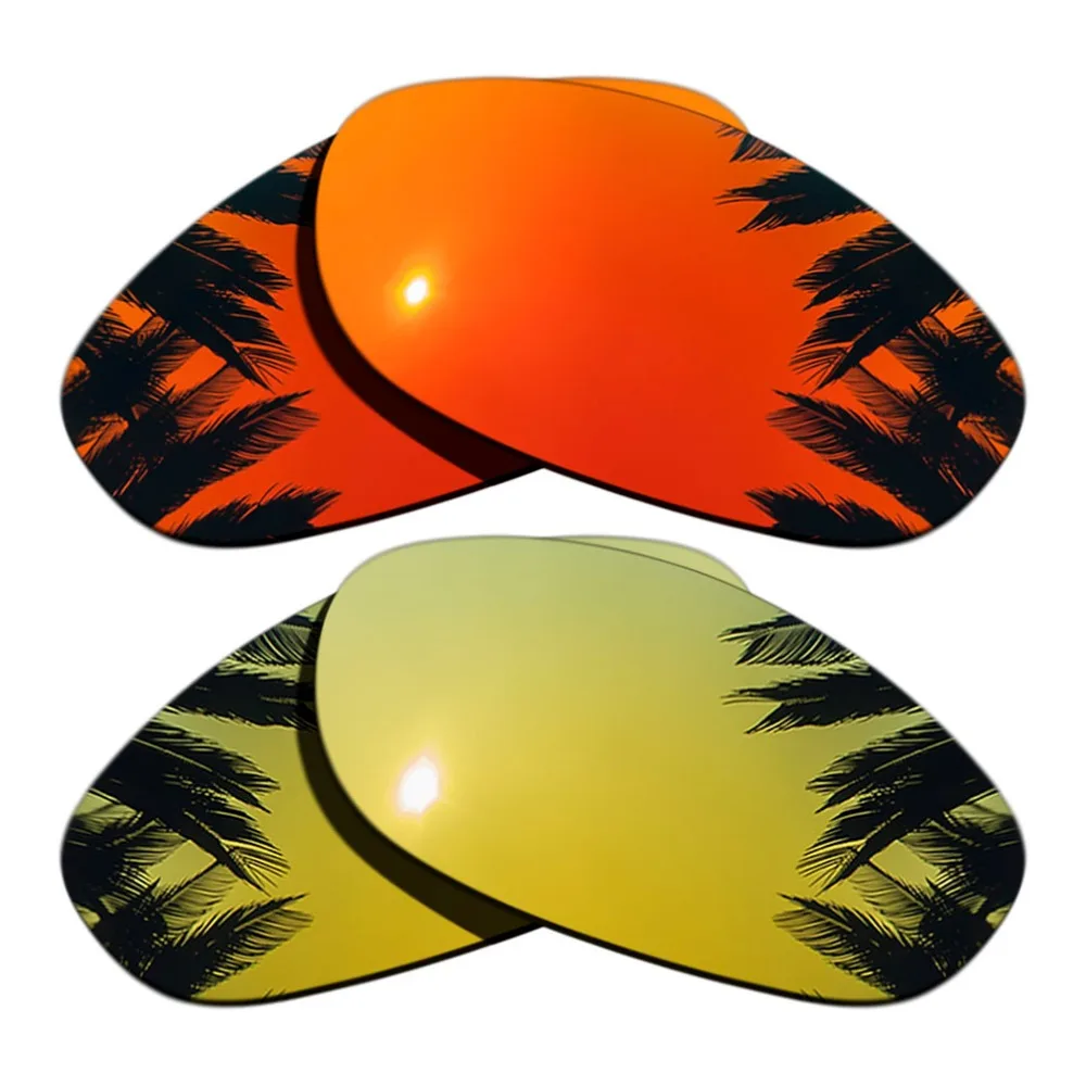 

(Orange Red Mirrored+24K Gold Mirrored Coating) 2-Pairs Polarized Replacement Lenses for Monster Dog 100% UVA & UVB Protection