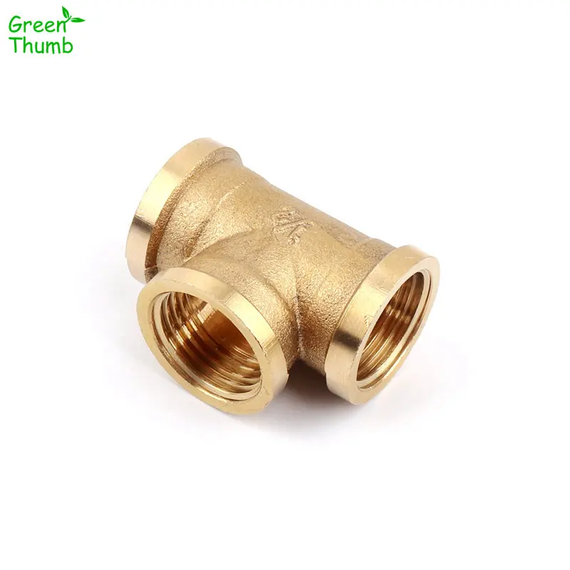 1pc 1/2 Inch Female Thread Brass Tee Connector Green Thumb Metal Connector Water Pipe Brass 3 Way Adapter