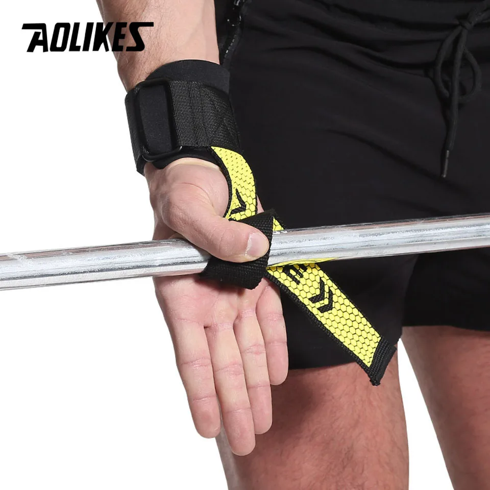 AOLIKES 1 Pair Gym Fitness Weight lifting Grip Straps Dumbbell Hand Grips Training Wrist Support Bands for barbell Pull up