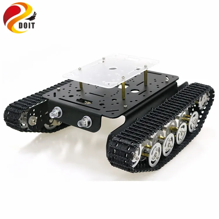 Chasis de tanque de Robot inteligente de Metal con Motor de CC Dual, ruedas de aleación de aluminio, pistas de plástico para Arduino Project TS100