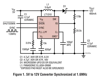 LT1310EMSE LT1310 LTRZ - 1.5A Boost DC/DC Converter พร้อมห่วงล็อคเฟส