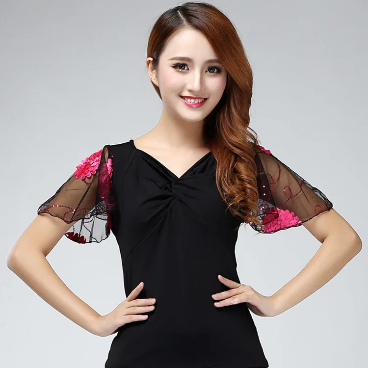 

Lady Dance Modern Blouse Girls Dancing Trumpet Sleeves Female Dance Practice Blouse Ballroom Costumes Girls Dancing Suit D-0025