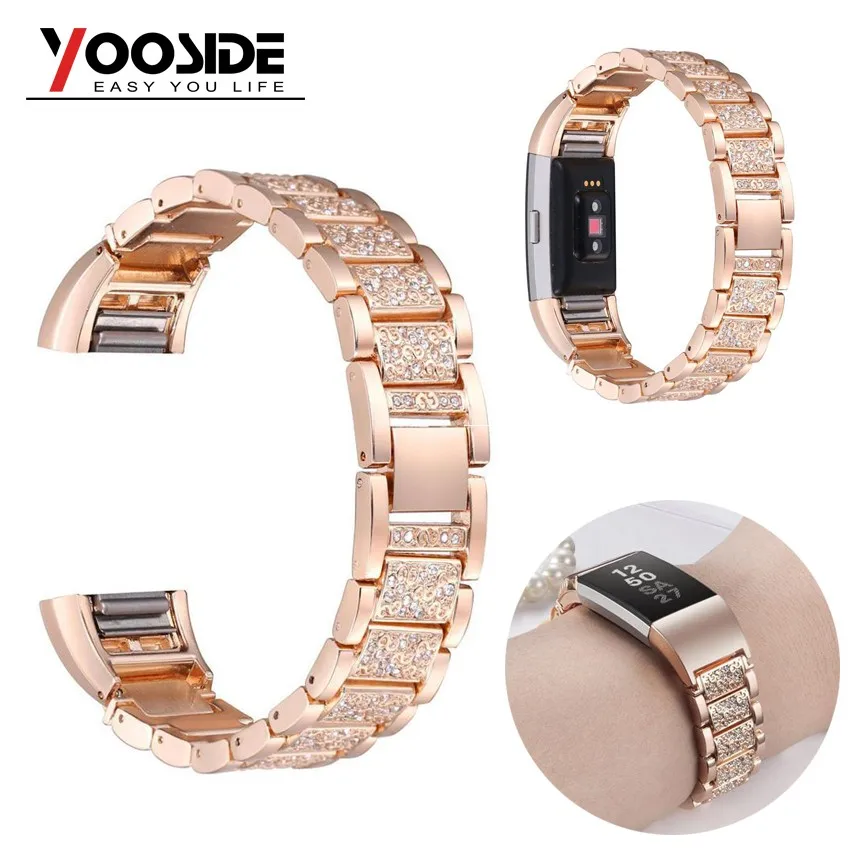 Crystal Rhinestone Adjustable Watch Bracelet Band Large/Small Strap for Fitbit Charge 2 Tracker Wrist band