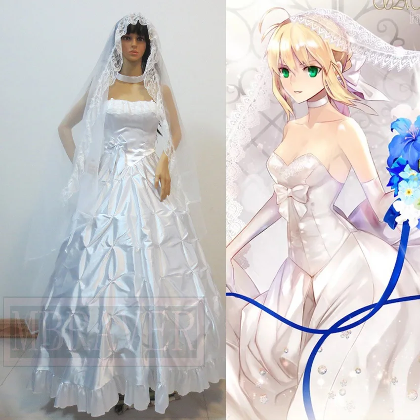 

Fate/Zero TYPE-Moon10 saber arturia pendragon White wedding dress Lolita Uniform Skirt Cosplay Costume Any Size NEW