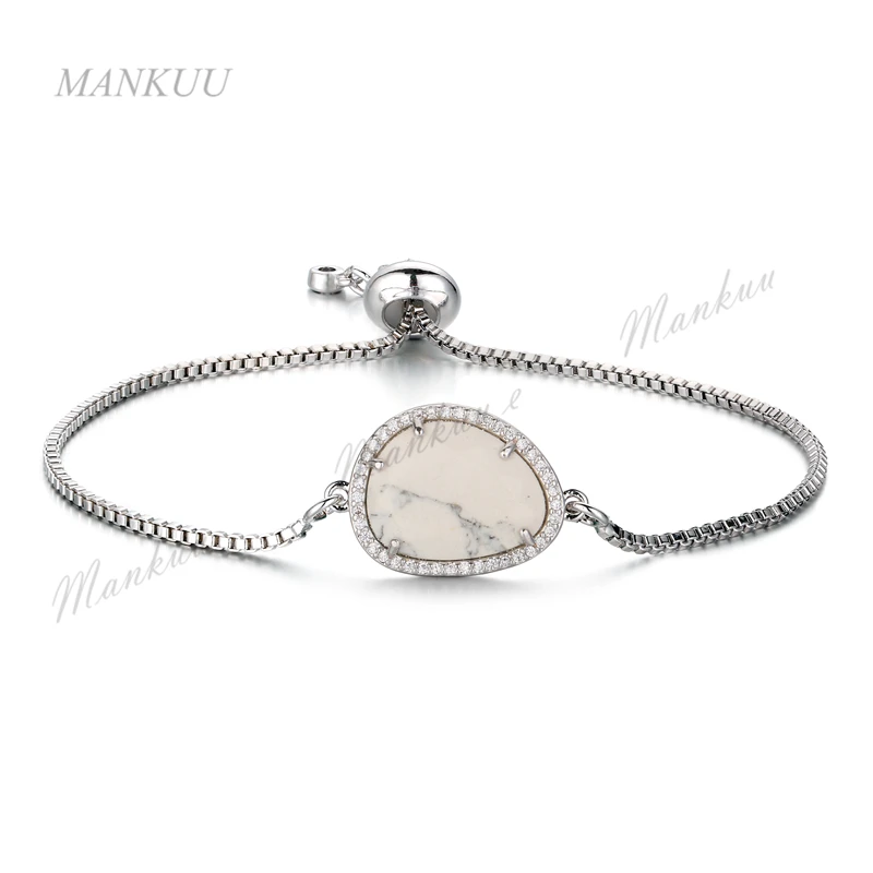 Adjustable Chain Zircon Micro Pave Multicolor 15*23mm Sea Sediment Jaspers Beads Charm Women Bracelets New DB092
