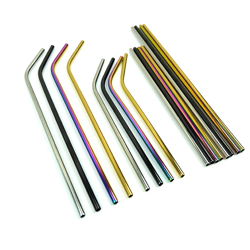 

215mm*6mm/265mm*6mm Reusable Drinking Straw High Quality 304 Stainless Steel Metal Straw with Cleaner Brush For Coffee Cup Mugs