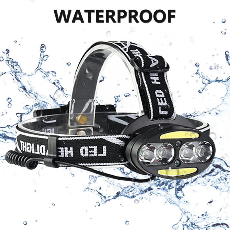 Super Bright LED headlamp 4 x White LED + 2 x COB + 2 x Red LED Headlight 7 Lighting Modes Head Lamp Head Flashlight