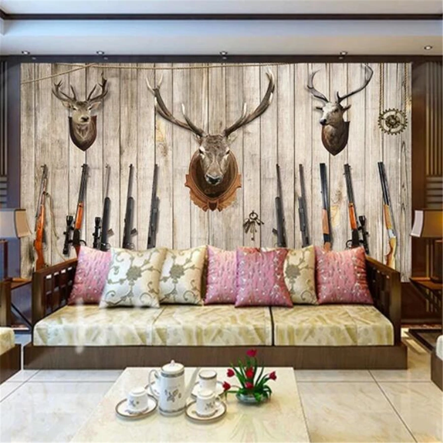 wellyu Custom wallpaper 3d murals deer head hunting nostalgic papier peint TV background wall living room bedroom 3d wallpaper