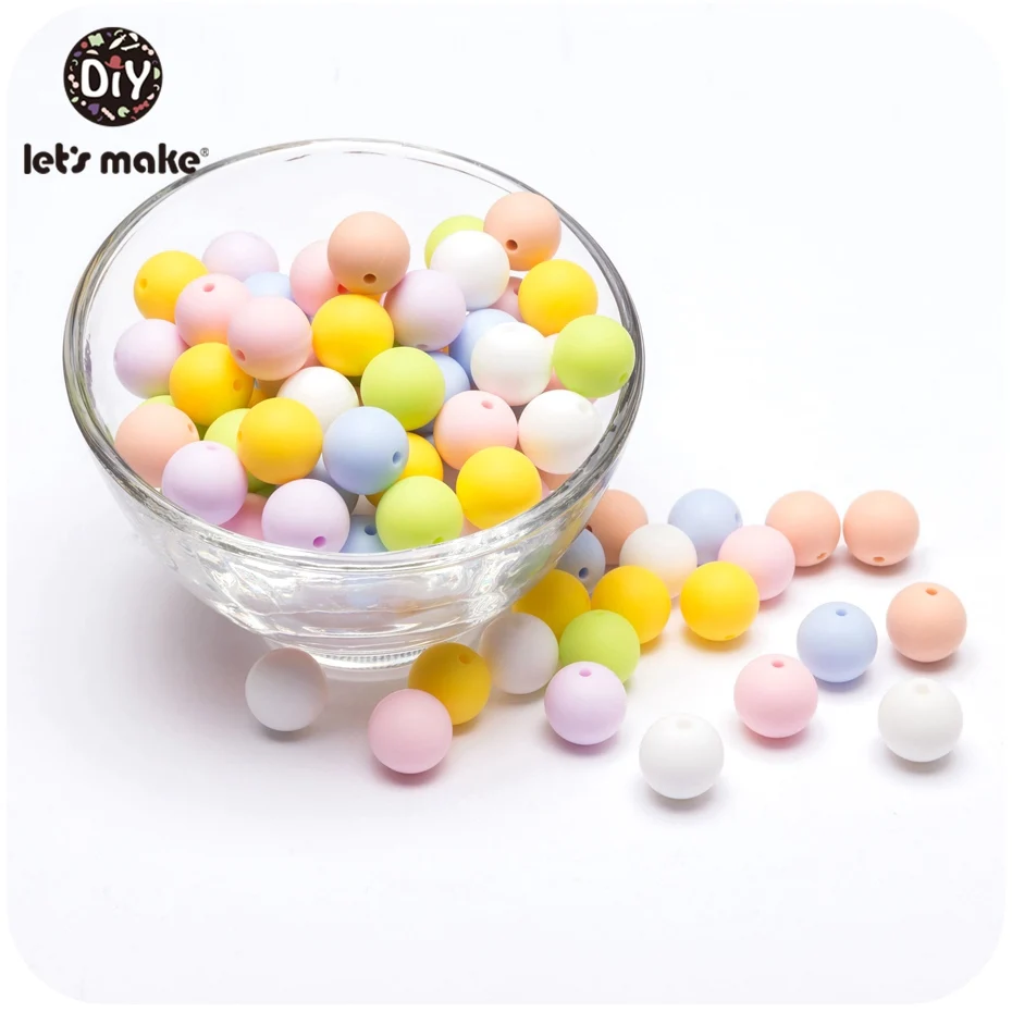 Let\'s Make 100pcs Perle Silicone Beads 15mm Baby Teether Round Beads Food Grade Beads DIY BPA Free Beads 15mm Silicone Beads