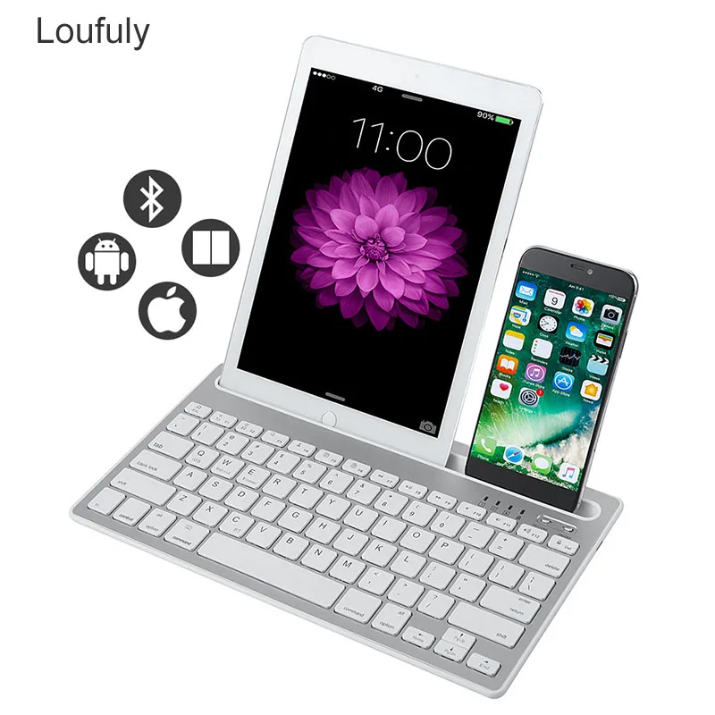 

Bluetooth Keyboard Wireless Dual Channel Multi-Device Wireless Bluetooth Rechargeable Keyboard with Sturdy Stand for Tablet