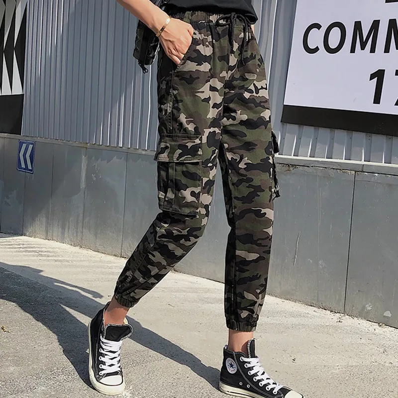 Camouflage Streetwear Cargo Pants Women Casual Joggers Black High Waist Loose Female Trousers Korean Style Ladies Pants