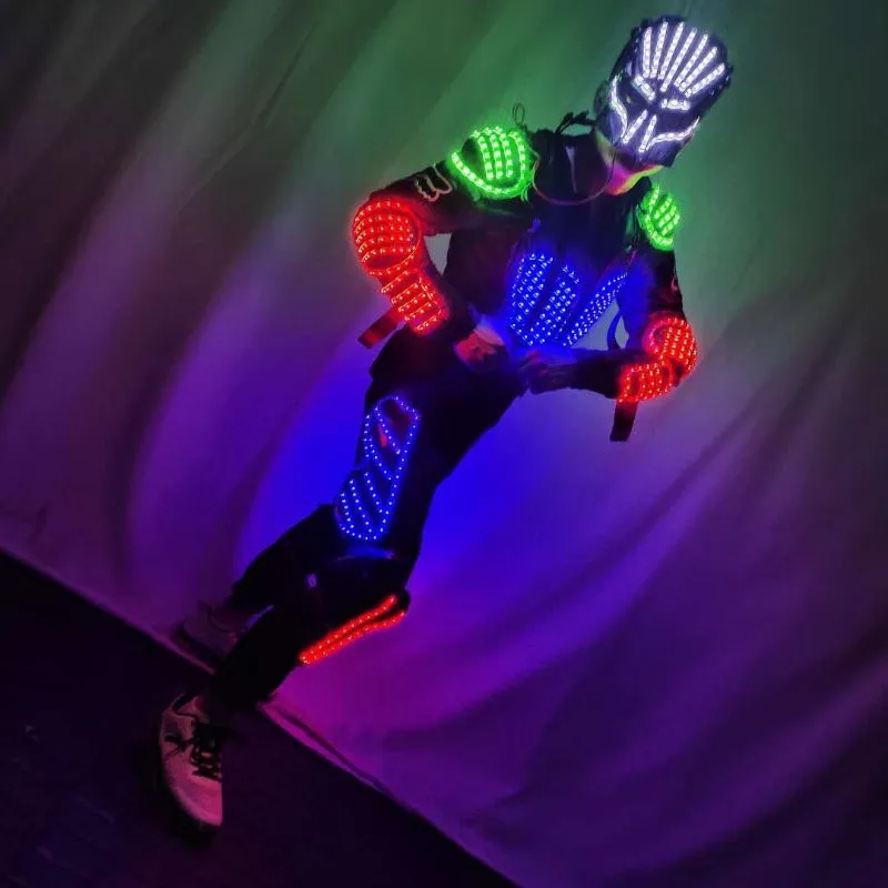 P46 Party wears led robot men suit dj stage wears show led costumes proom armor outfit colorful luminous clothing disco mask led