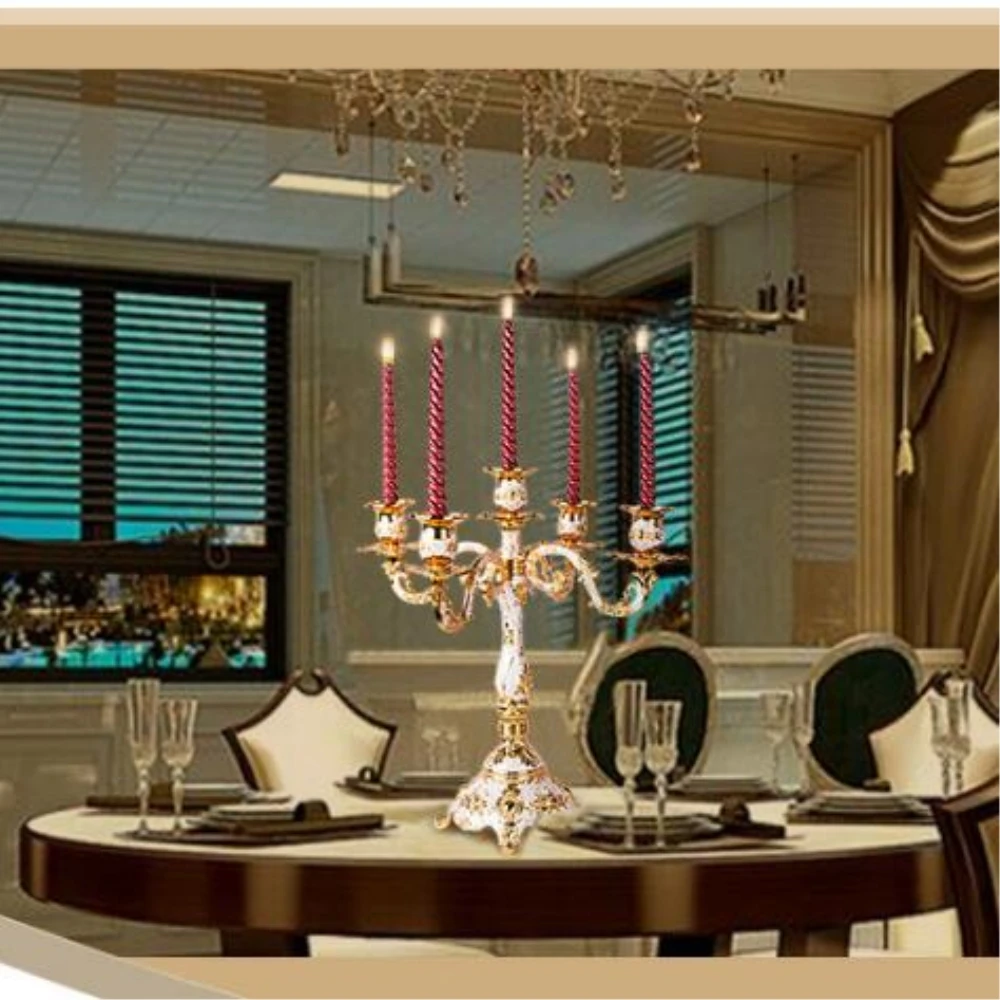 IMUWEN New Arrival Candle Holder 5-arms Golden Plated Candelabra Romantic And Luxury Metal For Wedding Events Or Party Decor
