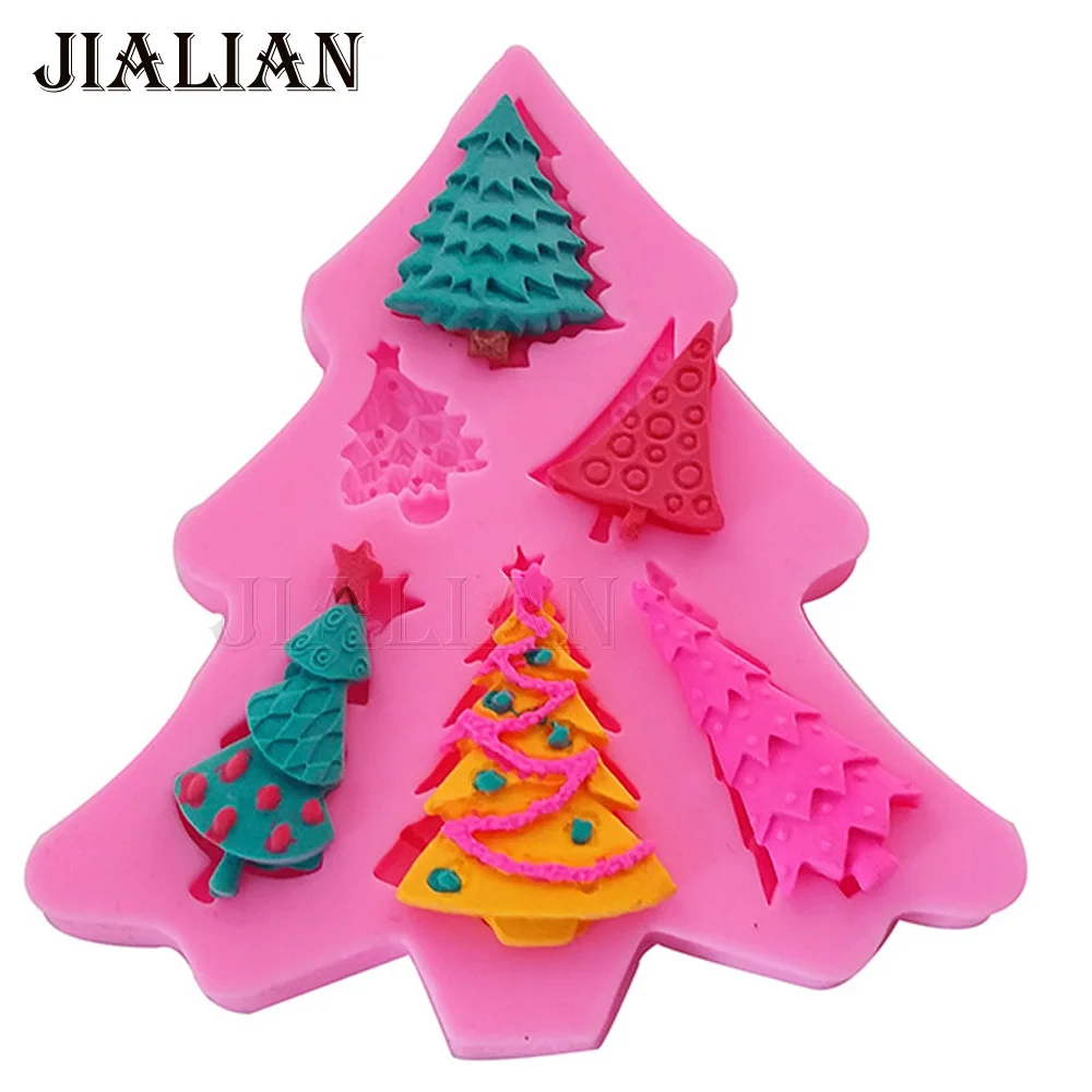 Molde de silicone para árvore de natal, molde de silicone para decoração de bolo, ferramentas de doce, argila de polímero, resina de doce, super esculpida embutida