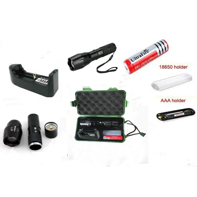 

E17 XML T6 High Power LED Torches Zoomable Tactical LED Flashlights torch light +18650 battery+Charger + Retail Box