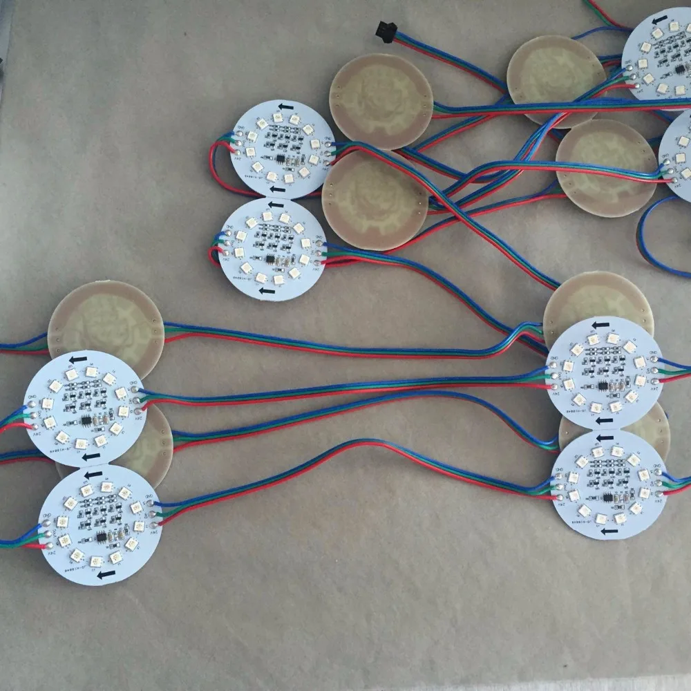 20pcs DC24V non-waterproof WS2811 pixel module,2.88W;67mm diameter;12pcs 5050 rgb leds,addressable;15cm wire length