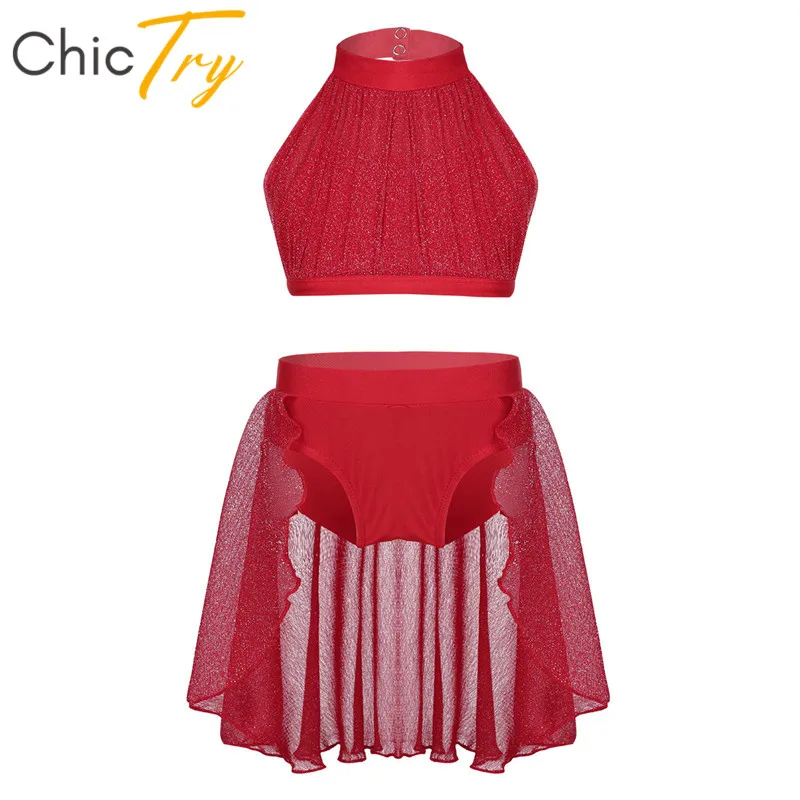 ChicTry Girls Backless Ballet Tutu Dance Wear Kids Crop Top Shorts Skirt Set Children Stage Contemporary Lyrical Dance Costumes