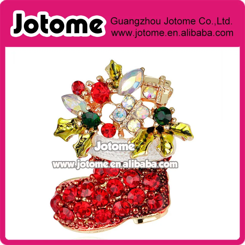 2021 Cute AB Rhinestone Crystal Christmas Santa Claus Boots Design Brooches Pins  3.9*3.4 cm