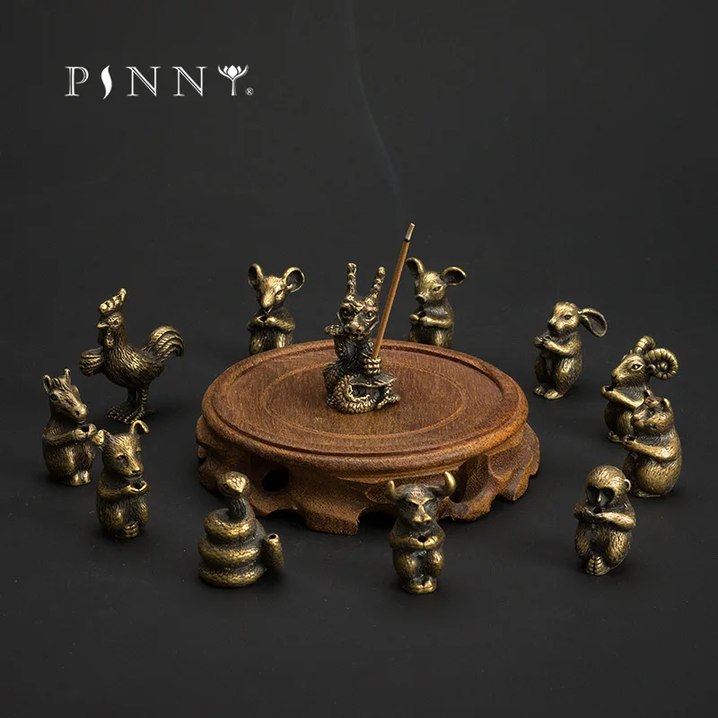 

PINNY China 12 Zodiac Metal Incense Holder Set Taste Mini Antique Alloy Incense Base Room Decoration Meditation Zen Decor