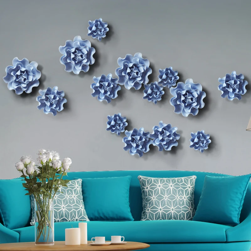 Modern minimalist ceramic hand-pinch flower wall decoration wall hangings creative home TV background wall decoration pendant