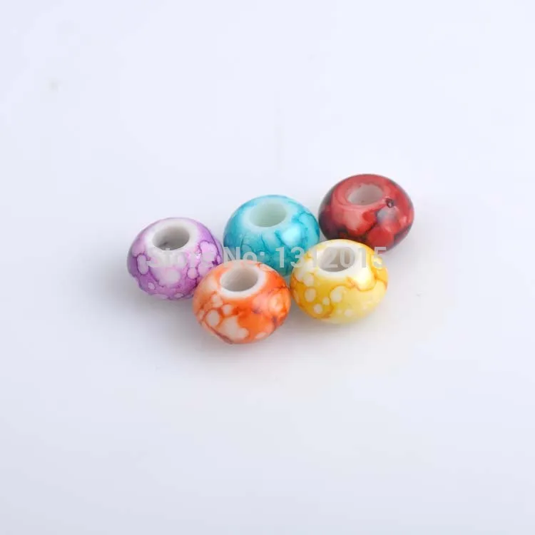 9x15mm 100pcs Mixed Speckled Round European Charm Acrylic Spacer Beads Big Hole Beads Fit  Bracelet DIY YKL0109