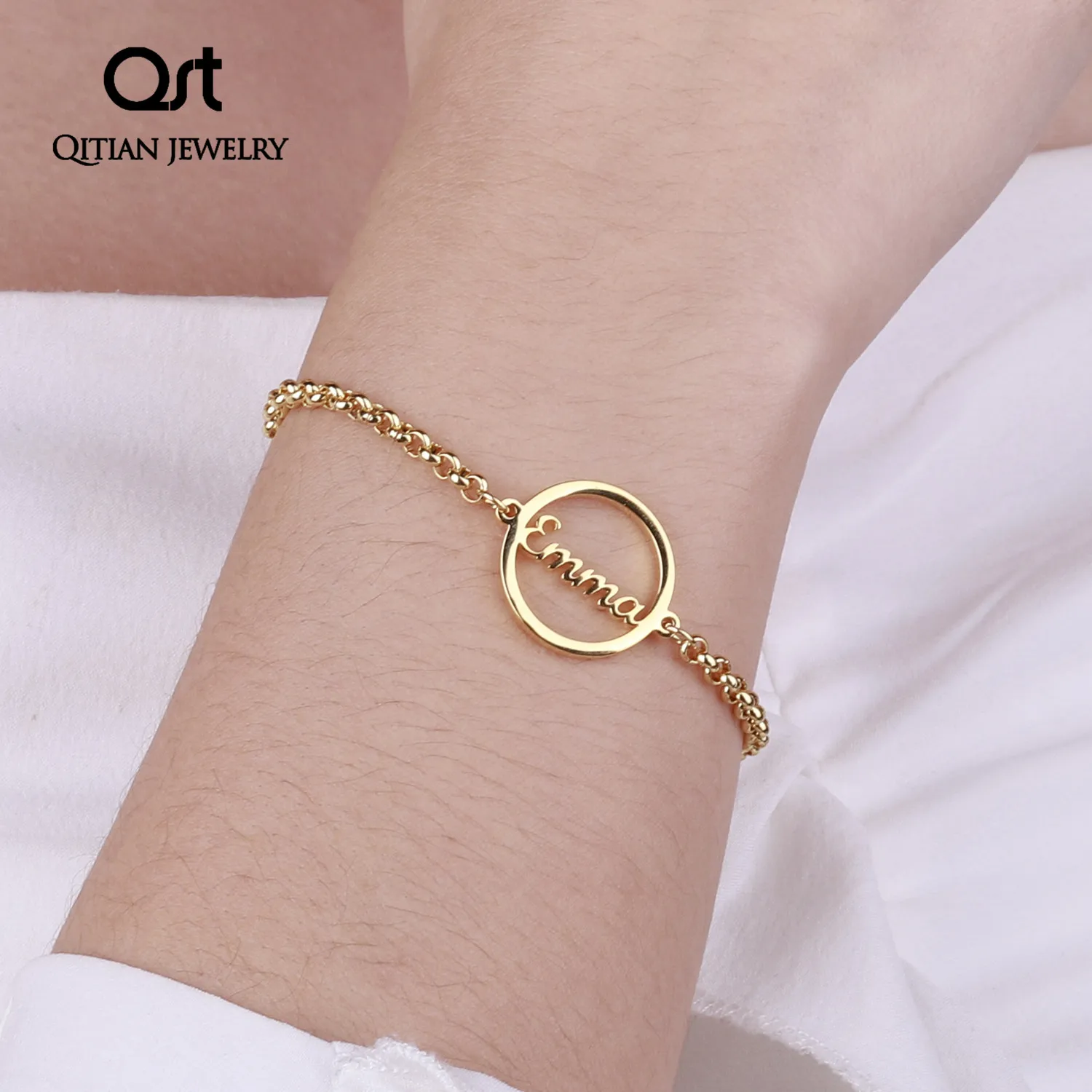 

Personalized Name Bracelet Gold Color Customized Round Nameplate Bracelets For Couple Stainless Steel Jewelry (Max 8 Letters)