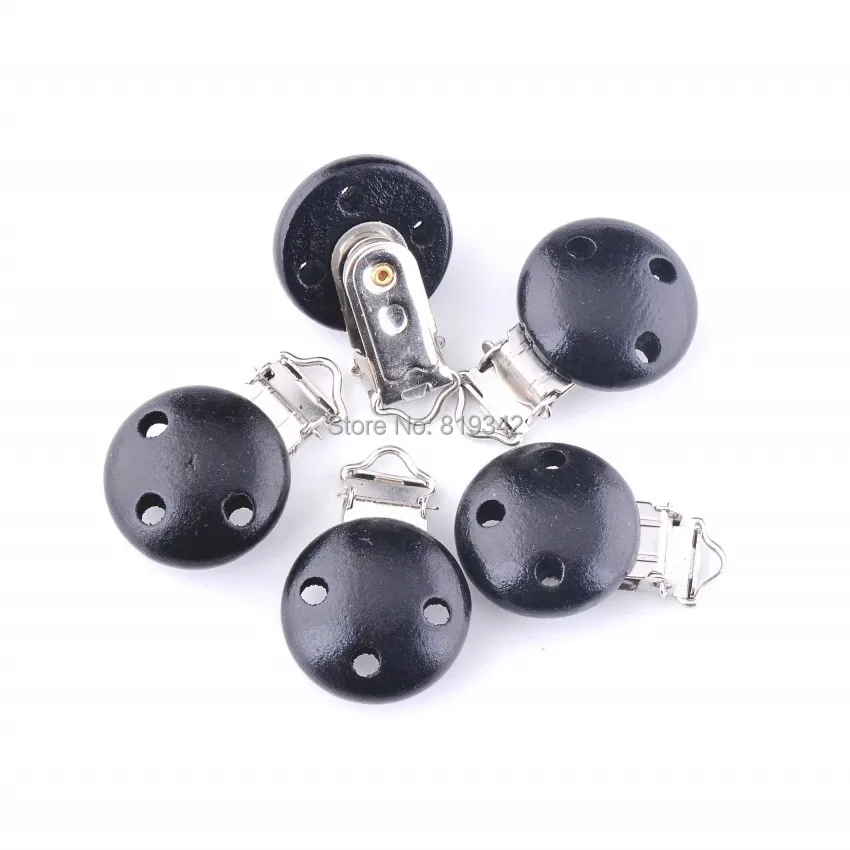 10PCs Baby Pacifier Clips Black Pattern Wood Metal Holders Cute Infant Soother Clasps Accessories 4.4x2.9cm