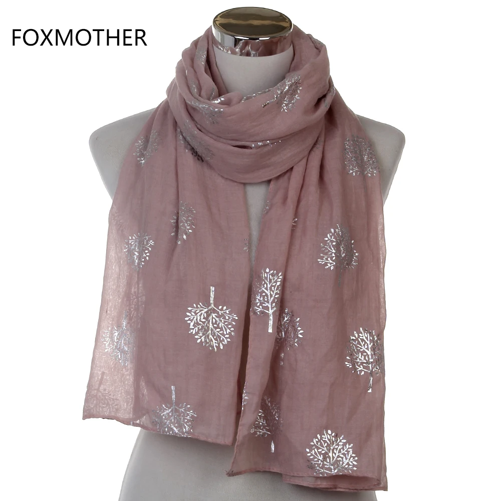 Dropshipping 2021 New Spring Summer Fashion Ladies White Navy Bronzing Silver Metallic Tree Glitter Scarf Scarves Gifts