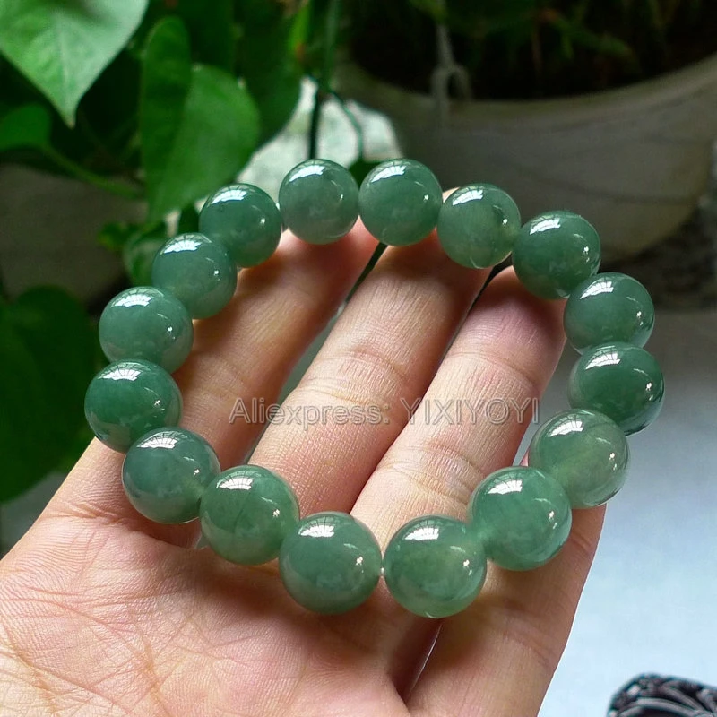 

Beautiful 10mm 12mm Natural Grade A Jadeite Green Round Beads Lucky Bracelet Elastic Strand Bracelets Certificate Fine Jewelry