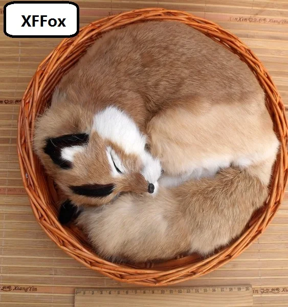 new real life sleeping fox model plastic&furs simulation natural colour fox in a basket gift about 28x28cm xf1797