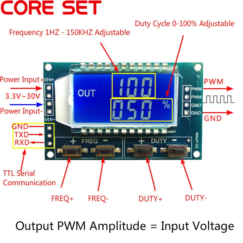 1Hz-150 Khz Generatore di Segnale PWM Bordo Modulo Funzione di Frequenza Degli Impulsi Duty Cycle Regolabile TTL Modulo Display LCD 3.3 V-30 V